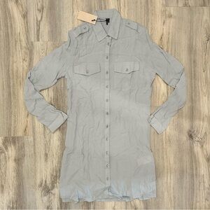 NWT SuperTrash ST Studio Blue Sheer Long Sleeve Button Down Shirt Dress Size S